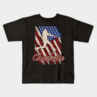 Patriotic USA Flag Charlotte Baseball Fan Kids T-Shirt